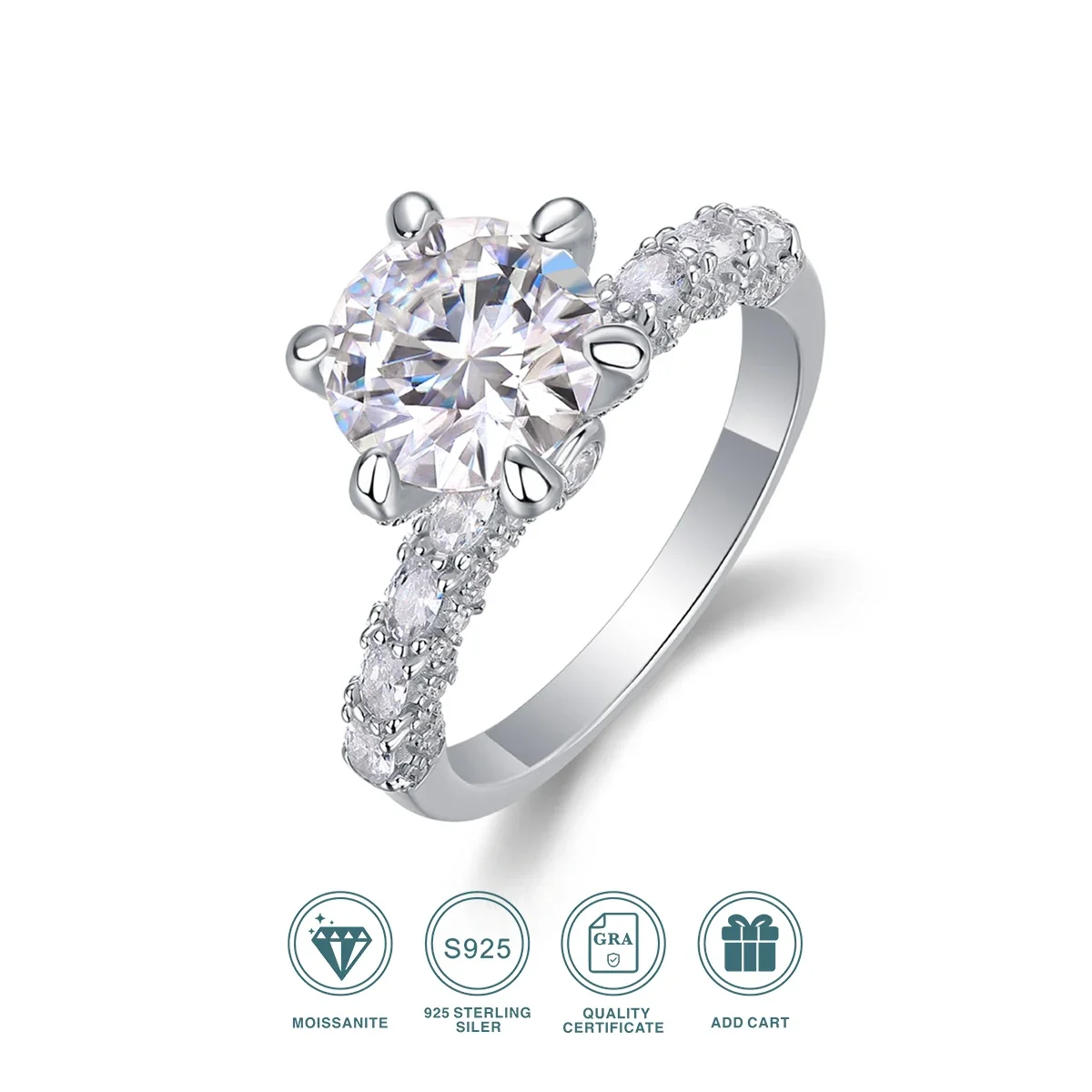 

Женское обручальное кольцо 2/3 карата круглой огранки с муассанитом, кольцо из стерлингового серебра 925 пробы, классическое кольцо на годовщину свадьбы, подарок на день рождения