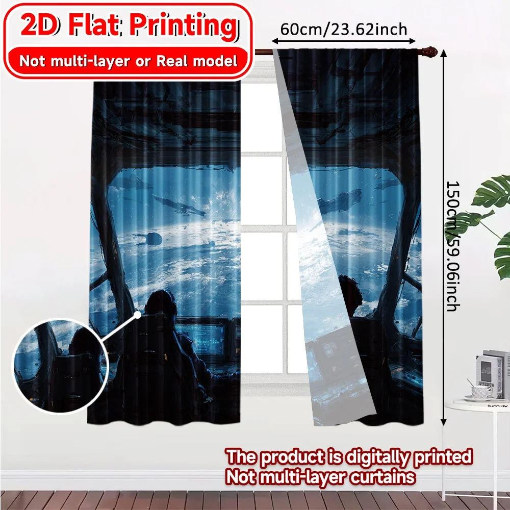 2D Flat Printing,2pcs Galactic Command Popular Print Curtains 100% Polyester Curtains Versatile All Ldeal for Bedroom, Living