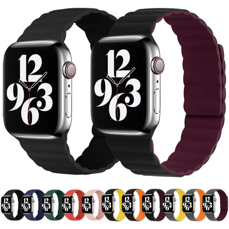 Magnetic Silicone Strap for Apple Watch Band 49mm 45mm 44mm 41mm 40mm 42mm 46mm Series Ultra 10 9 8 7 6 5 4 SE Bracelet Correa