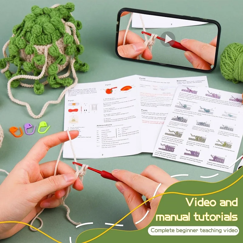 Zxiixz 1Set Leaf Potted Plant Crochet Kit for Beginners 1/2/3Pcs Crochet Starter Kit with Complete for Beginners Decoration