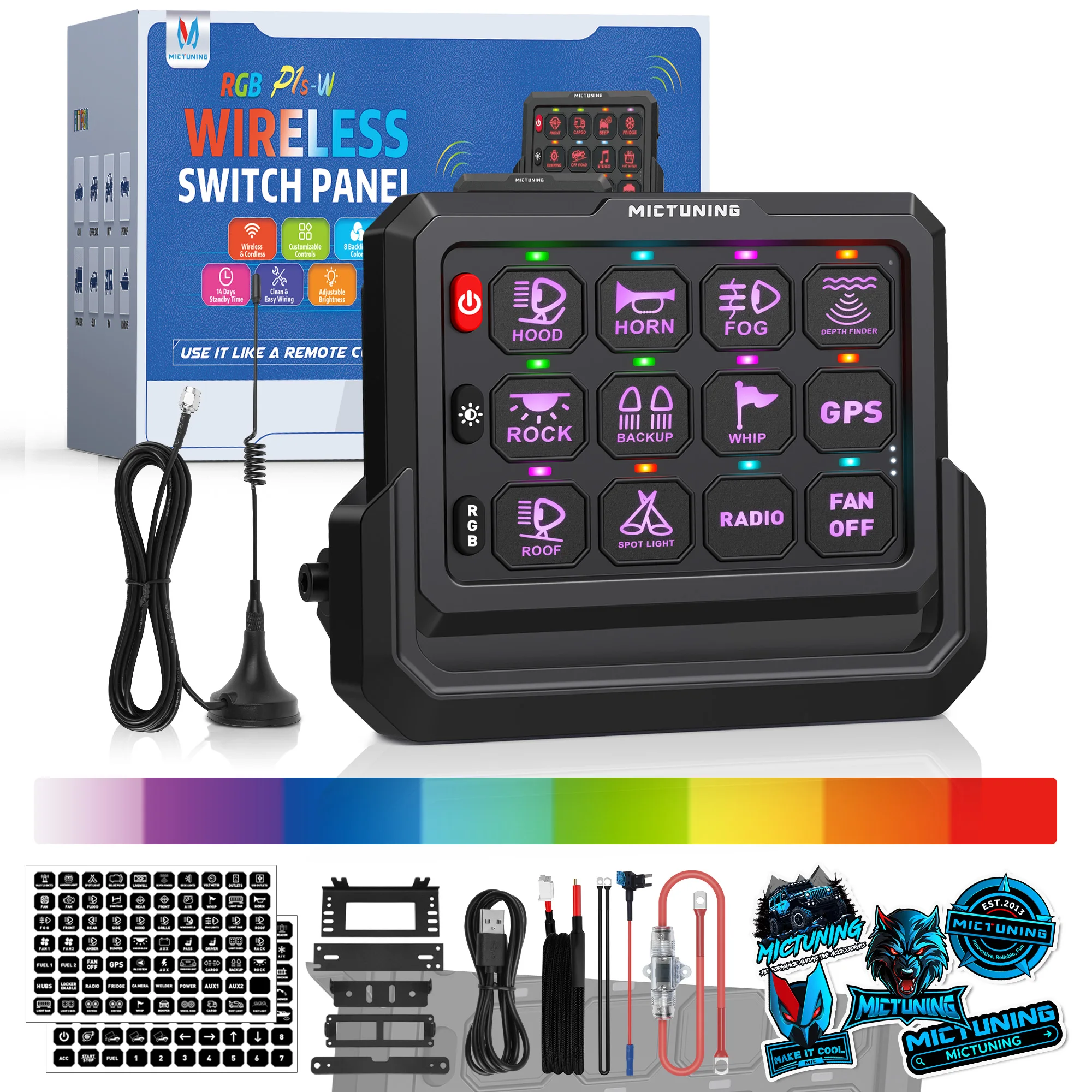 MICTUNING Wireless 8/12 Gang Switch Panel, Remote Control Range Up to 328FT  Toggle Momentary Flash Strobe Circuit Control Relay