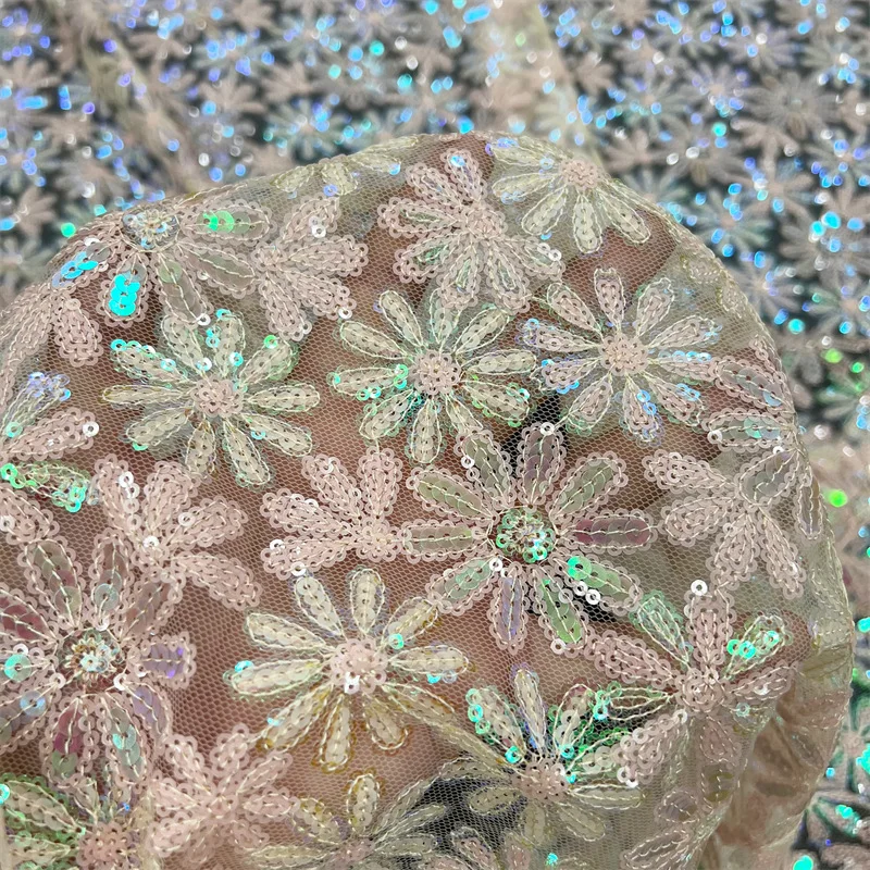 

2 ярда 3D кружевная ткань с цветочной вышивкой и блестками для свадебных и вечерних платьев, дизайнерская ткань, высококачественная ткань от кутюр