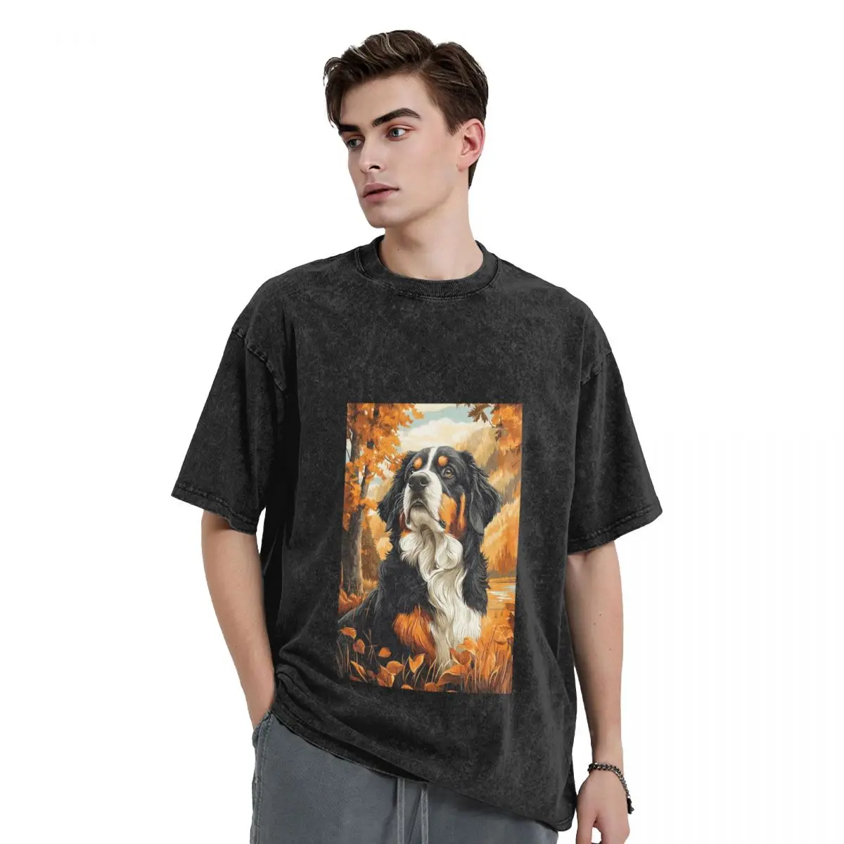 

Бернский зенненхунд, осенние потертые футболки в стиле Харадзюку, футболка в стиле хип-хоп с короткими рукавами, уличная одежда, футболки для мужчин и женщин