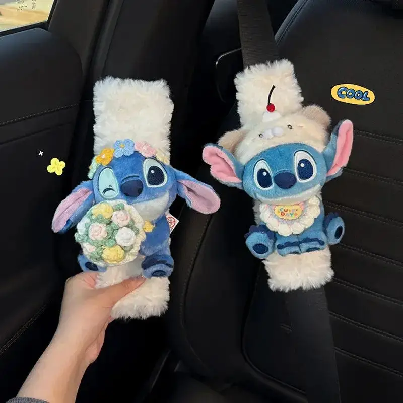 Kawaii Lilo&Stitch Car Seat Belt Shoulder Cover Car Anime Doll Cartoon Seat Belt Decoration Women's Gift