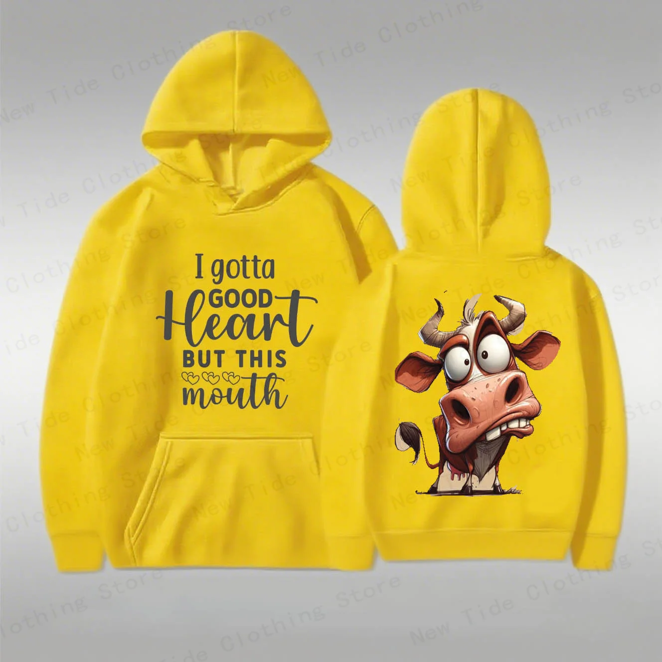 سترة بغطاء للرأس قطنية للخريف والشتاء للرجال مع شعار "أنا أن أكون قلبًا جيدًا ولكن هذا الفم" ورسومات بقرة مسلية للارتداء العصري #4