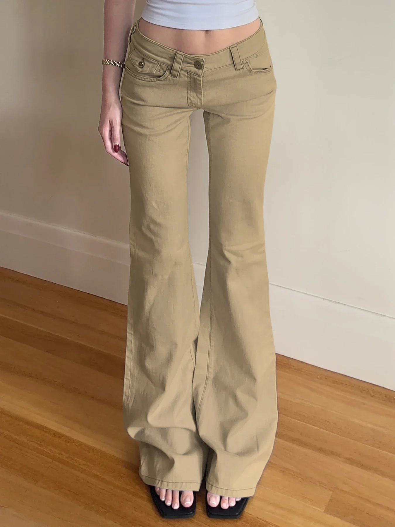 

Винтажные узкие джинсы с низкой посадкой 2000-х годов, женские летние повседневные облегающие расклешенные джинсовые брюки, брюки Харадзюку, корейская мода