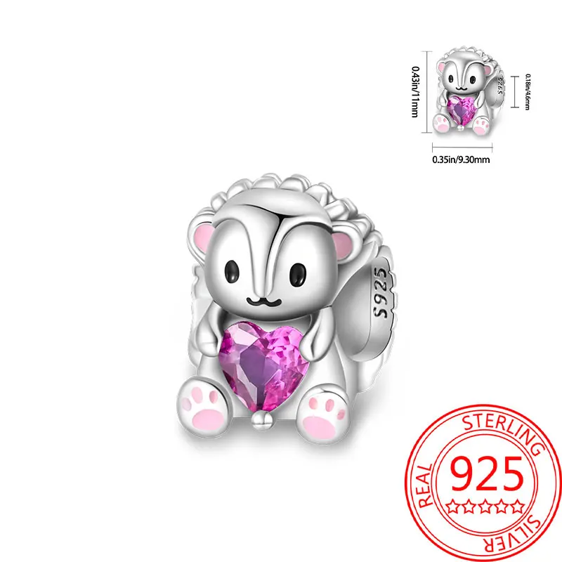 

Original 925 Sterling Silver Charms Luxury Heart Purple Zircon Hedgehog Beads Fit Bracelet Diy Women Making Delicate Gift