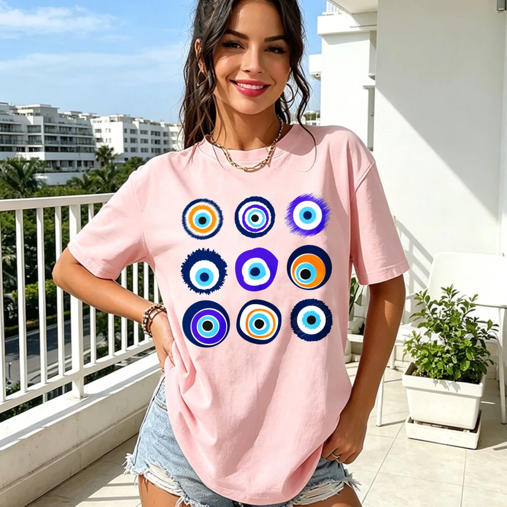 Vibrant Evil Eye Collection Cotton T‑Shirt Fashion Unisex Tee Boho Spiritual Streetwear Short‑Sleeve Tops Protective Amulet Wear