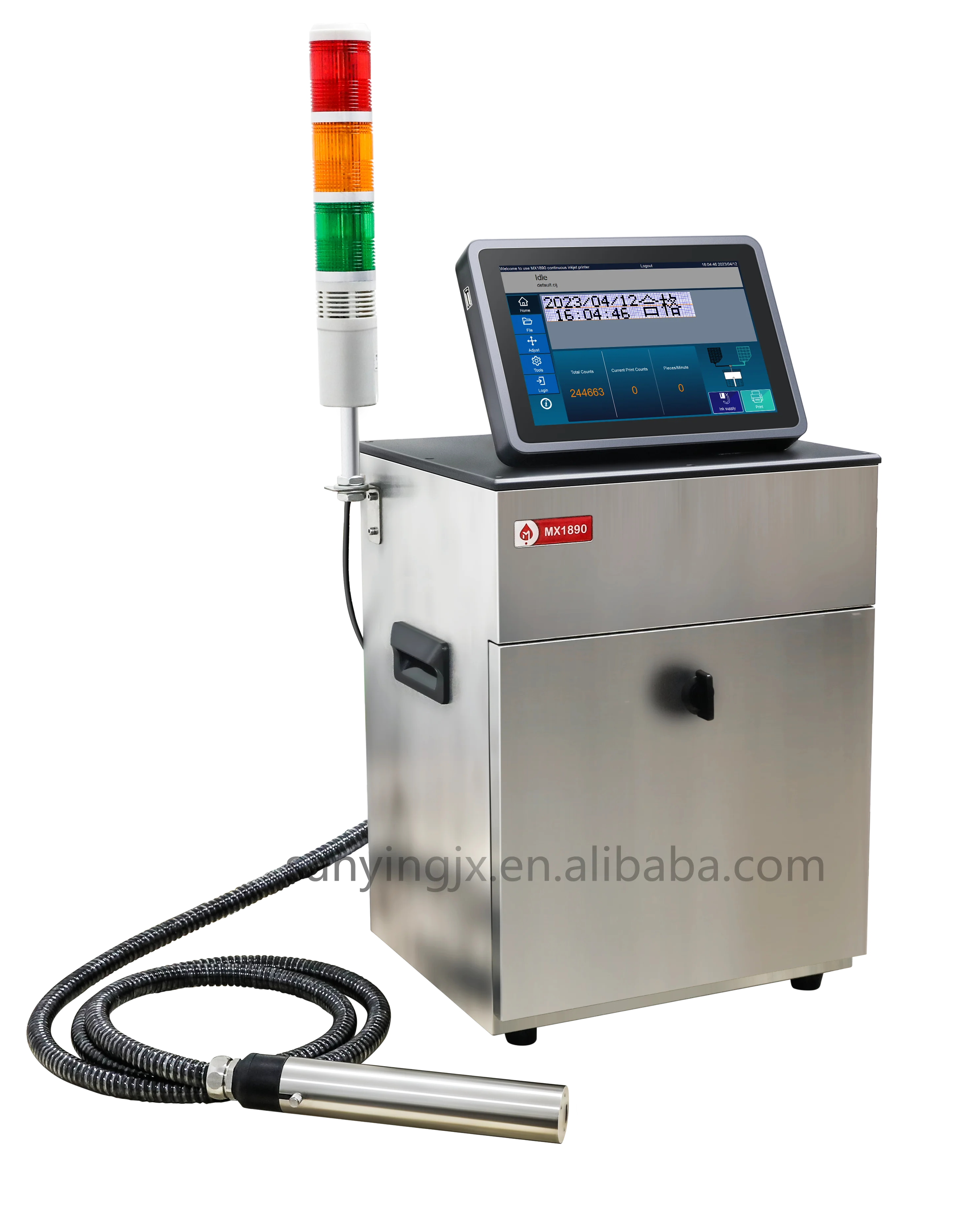 MX1890 Continuous Online Inkjet Printing Machine Plastic Metal Glass Batch Code Expire Date Printing Machine
