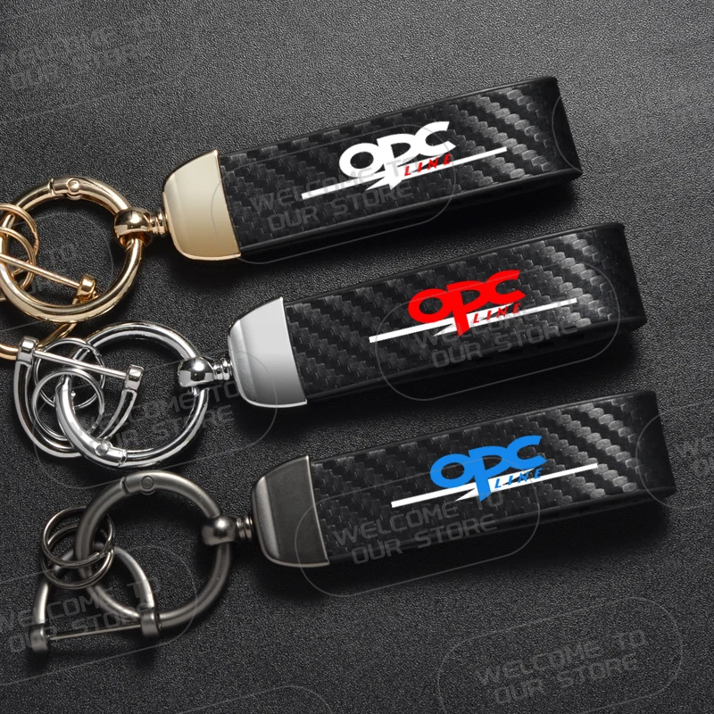 Chaveiro de couro para logotipo de linha opc, emblema opel vectra meriva astra gsi gtc vxr vauxhall carro corda de fibra de carbono chaveiro