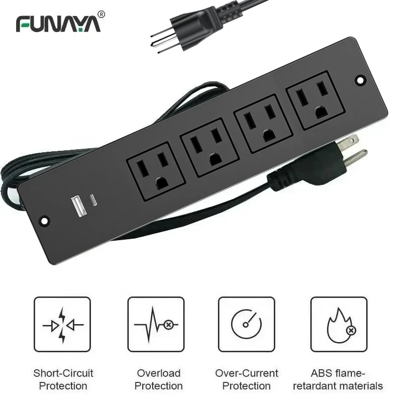 

FUNAYA США Скрытая настольная розетка USB C Type-c 4-разъемная поверхность, монтируемая встраиваемая мебель, встроенная розетка для настольной столешницы, 15 А