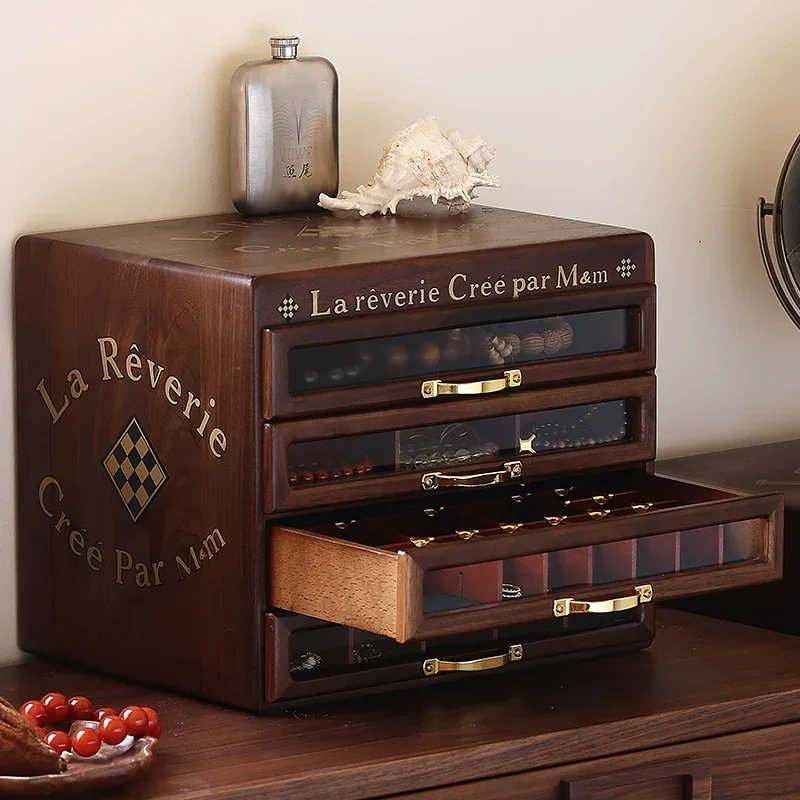 TAO TAO Black walnut log four storage cabinets, 4 draws, cultural toys, jewelry storage cabinets, 4 layers of storage