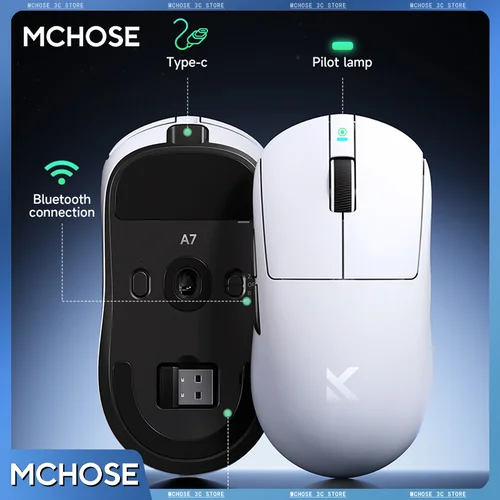 MCHOSE A7 Pro Ratón inalámbrico para juegos E-Sport 8K Frecuencia de orolling PAW3395 Velocidad superior Baja latencia 56g Microinterruptor ligero personalizado