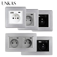 Type C Port 16A French Plug 5V 2100mA with USB Socket Stainless Steel Panel Power White Gray Black 86mm*86mm Outlet