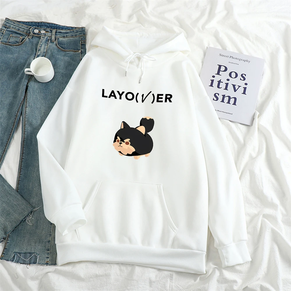 

KPOP V Album LAYOVER Fashion Hoodie Kim Tae Hyung Cute Letter Printed Loose Hooded Sweatshirts Unisex Cartoon Pullover Fans Gift