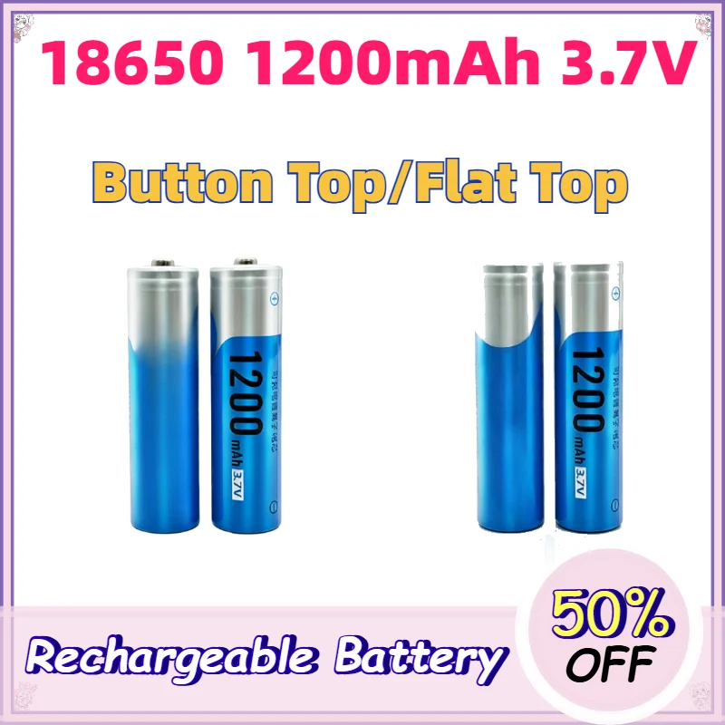 1200mAh 18650 3.7V Rechargeable Battery Button Top FLat Top for Radio Portable Speaker Microphone Fan