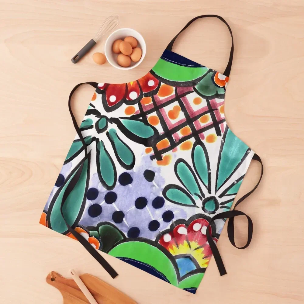 

Colorful Talavera, Green Accent, Mexican Tile Design Apron Manicurists carpenter custom women's kitchen Costume Waiter Apron