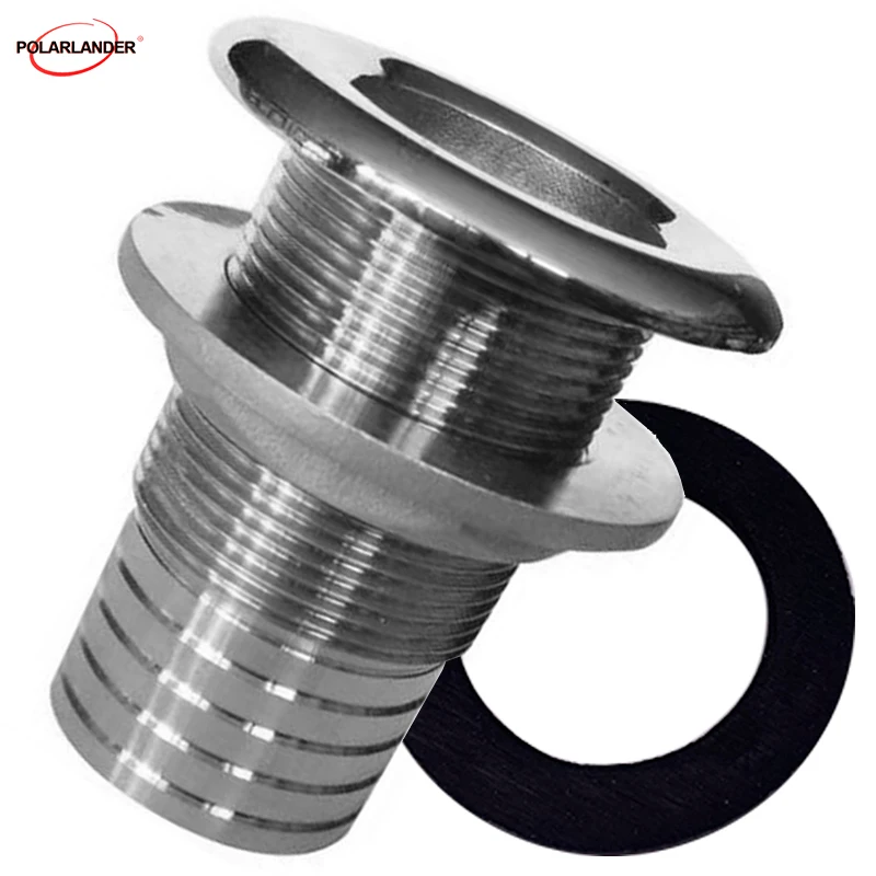 Yacht Canoe Kayak Boat Through Hull Fitting 2 Inch 54mm Stainless Steel Hose Barb Marine Drain Outlet Hull Connector Fitting