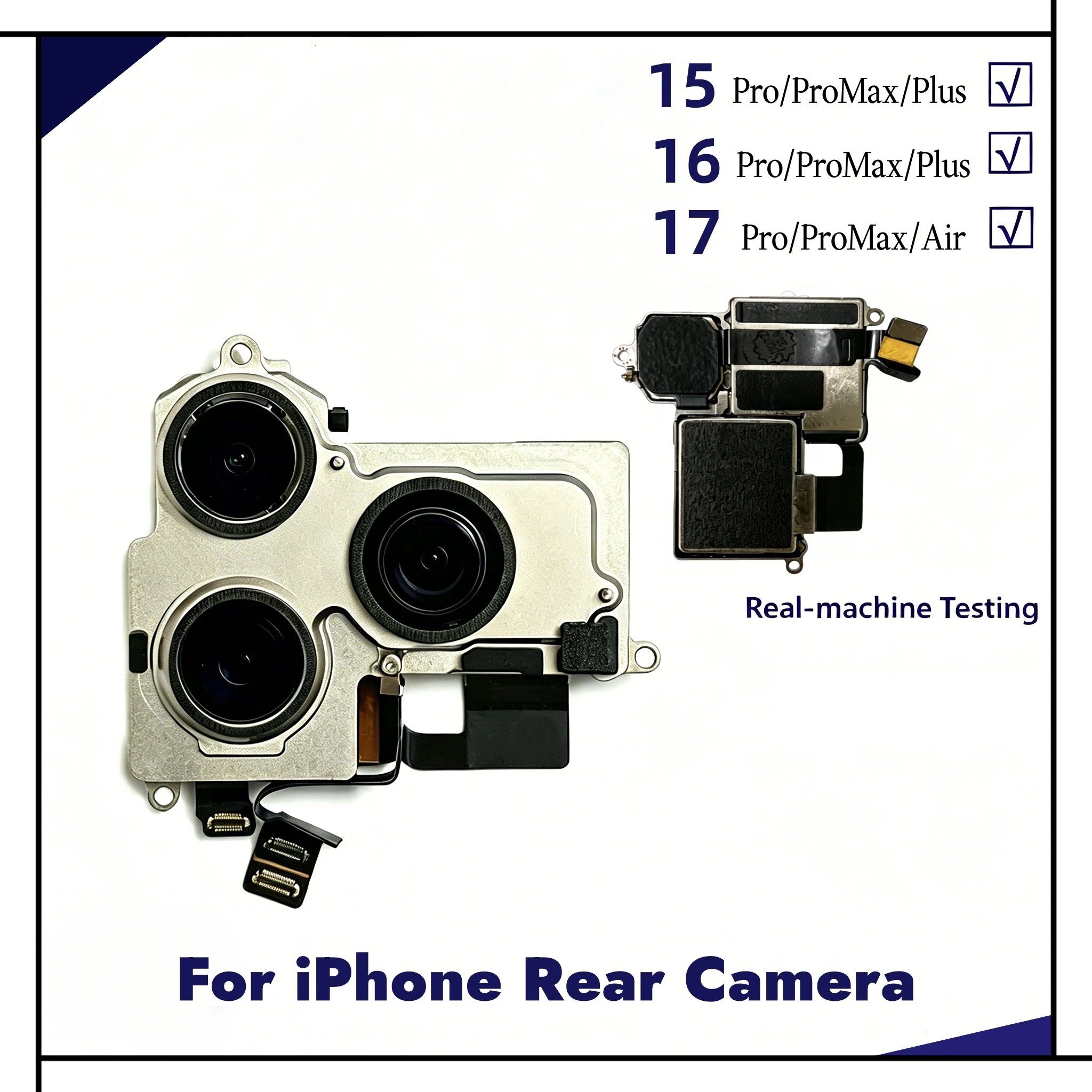 Rear Camera Module With Flex Cable, Fully Tested Working For iPhone 15 16 17 Pro Max 15/16 Plus Back Camera Replacement