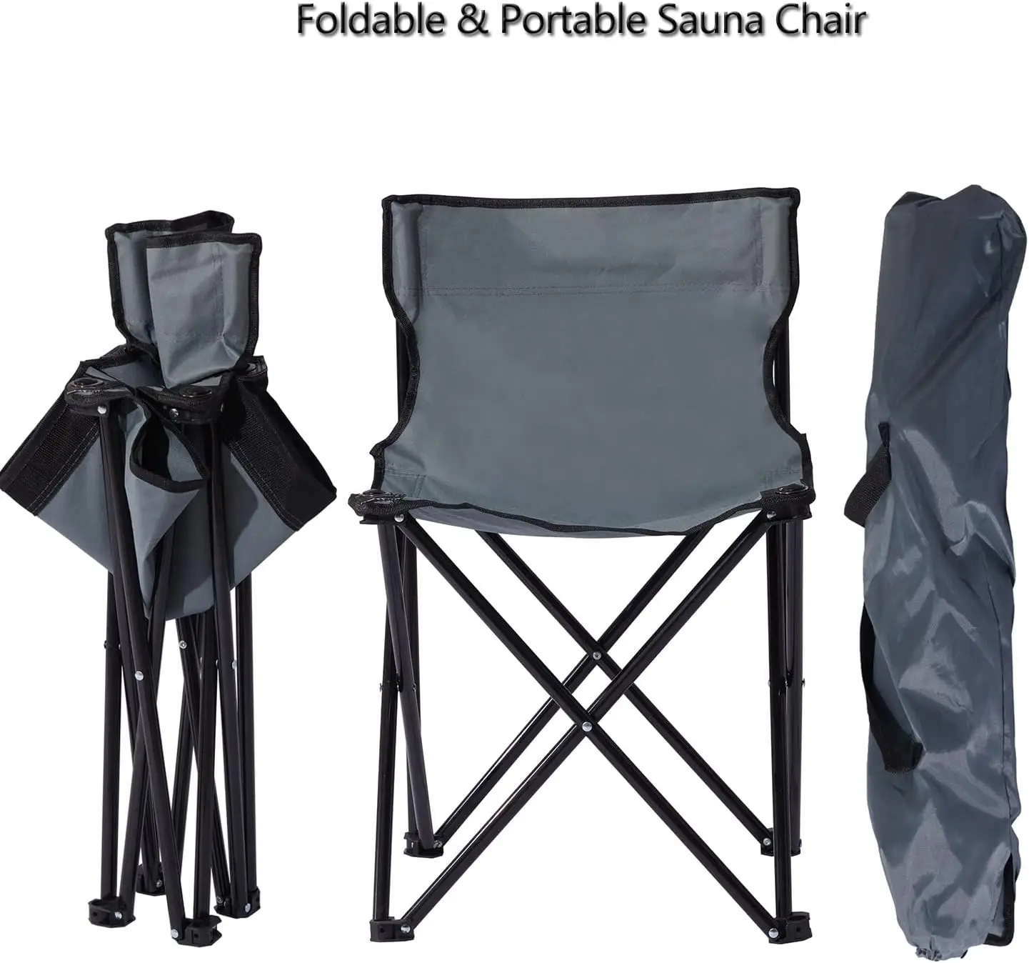 Portable Fast Folding Chair, Ideal for Sauna, Fishing, Lightweight Compact Backpack Chairs, Grey