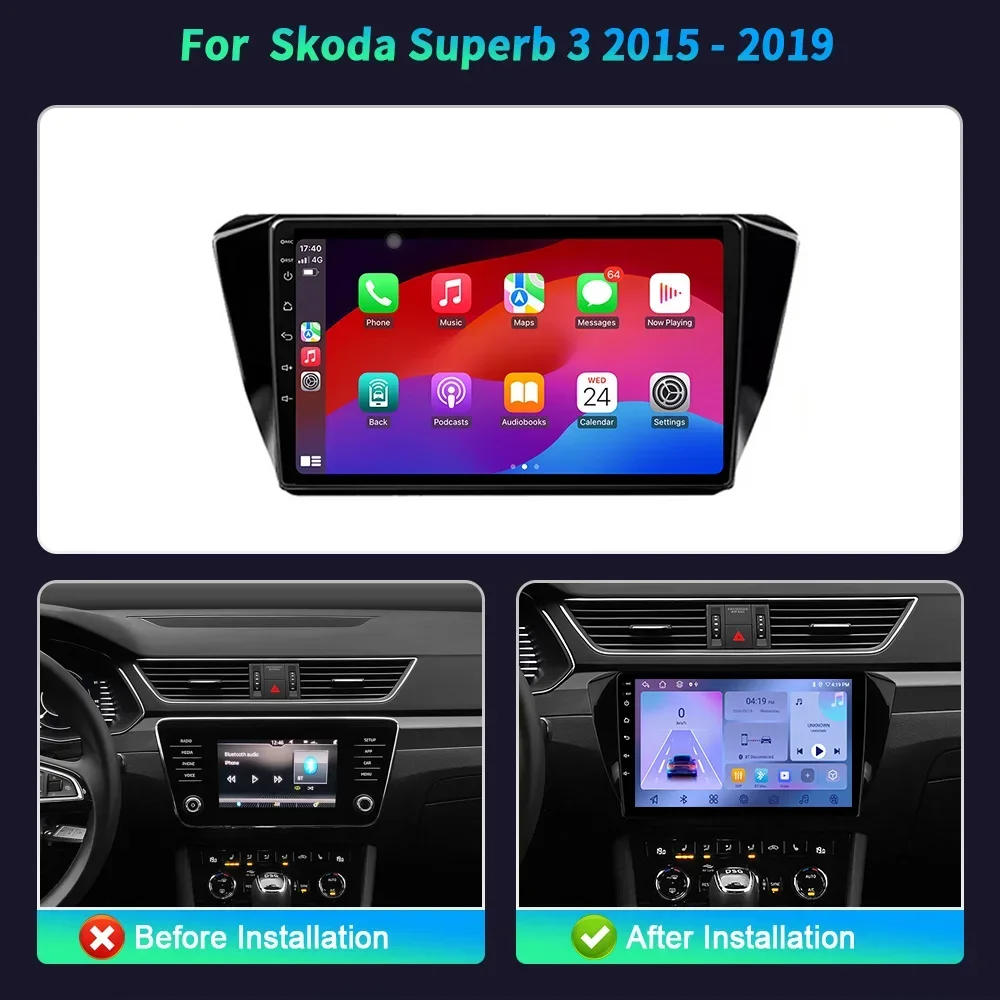 Car Radio Android 14 For Skoda Superb 3 2015-2019 Android Auto Multimedia 4G GPS Navigation Video Carplay Touch Head Unit Screen