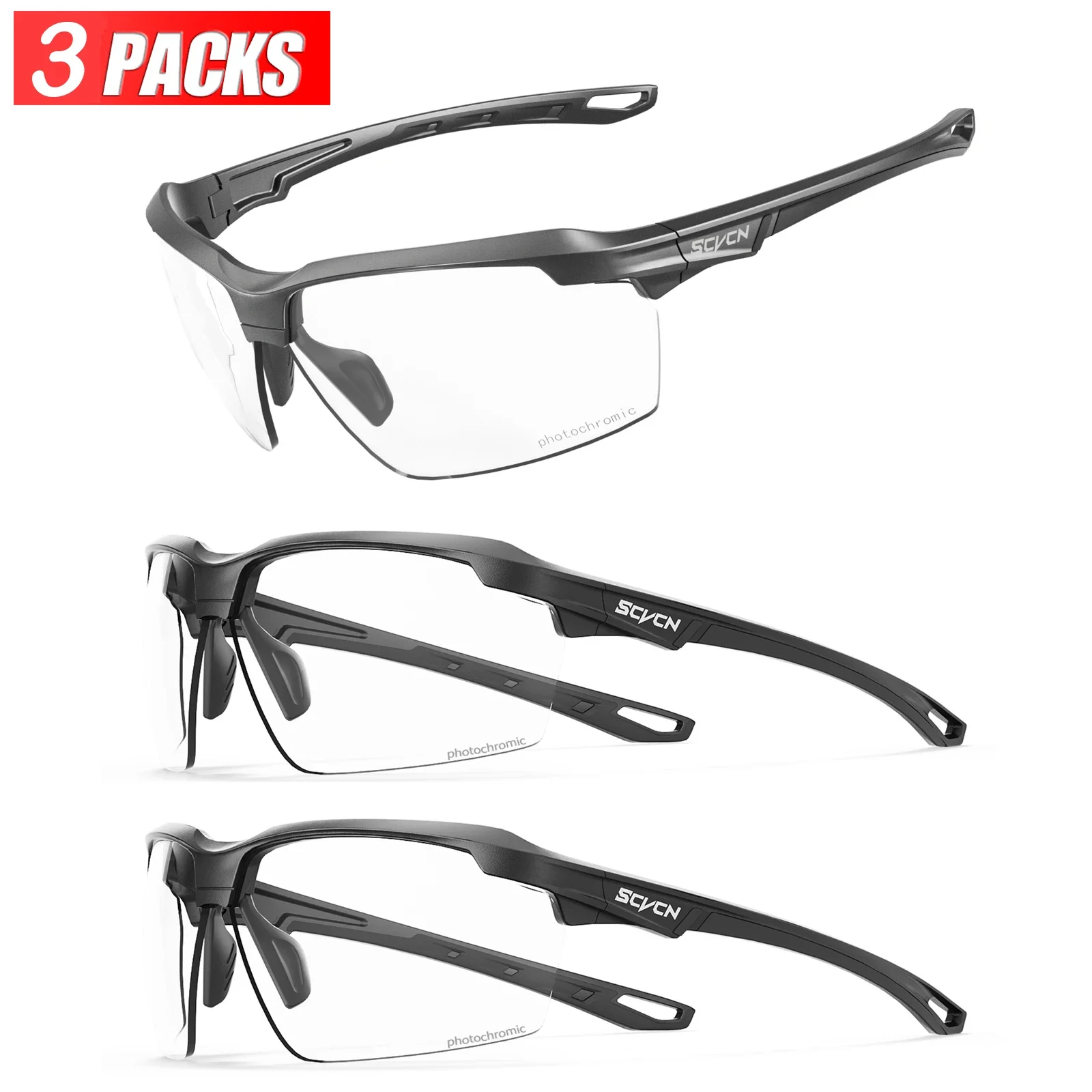 3PACKS SCVCN Meekleurende Fietsen Zonnebril Bril Fiets MTB Fiets Wandelen Golf UV400 Sportbril voor Mannen Vrouwen Baseball