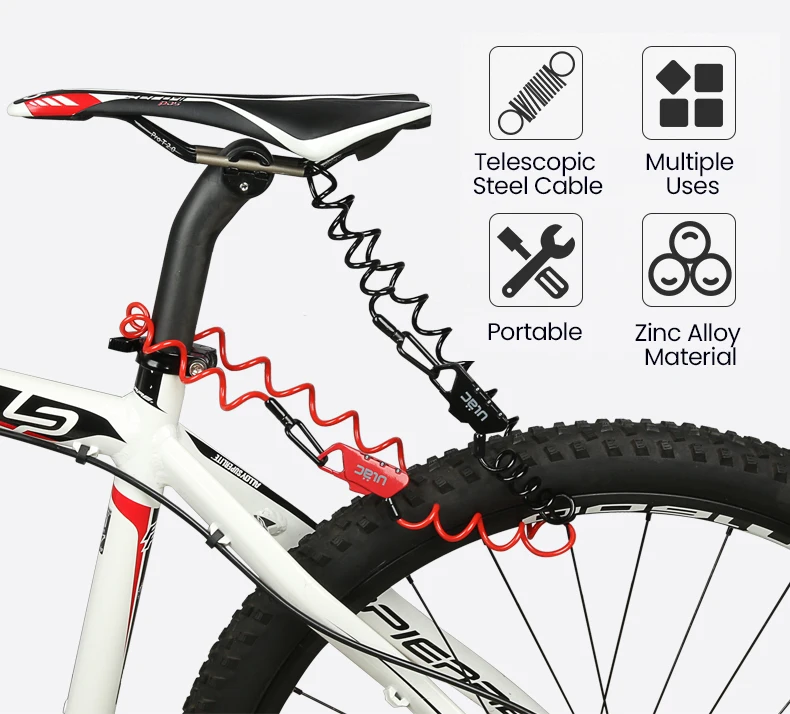 ULAC Fahrrad-Kombinationsschloss 1,2m Verlängertes Spiralkabel 3-stellige Kombination Rückstellbar Leichtgewichtig Tragbar Fahrradzubehör – Detail 5