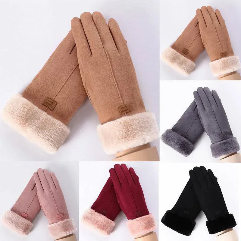 

Winter Women's Warm Gloves Soft Suede Plush Outdoor Riding Mountaineering Skiing Sports Touch Screen Full Finger Warm Gloves