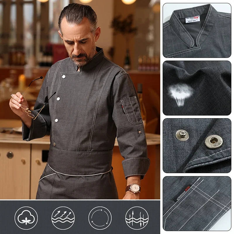 Lente Herfst Chef-kok Uniformen Lente Professionele Herfst Lange Mouw Chef-kok Jasje Catering Keuken Restaurant Cafe Werk Tops