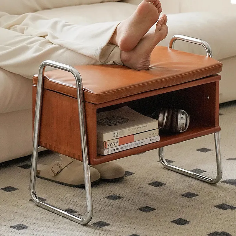 Picture 6: Solid Wood Mid-Century Entryway Bench with Storage Shoe Changing Stool Multifunctional End Table for Bedroom Hallway Organizer