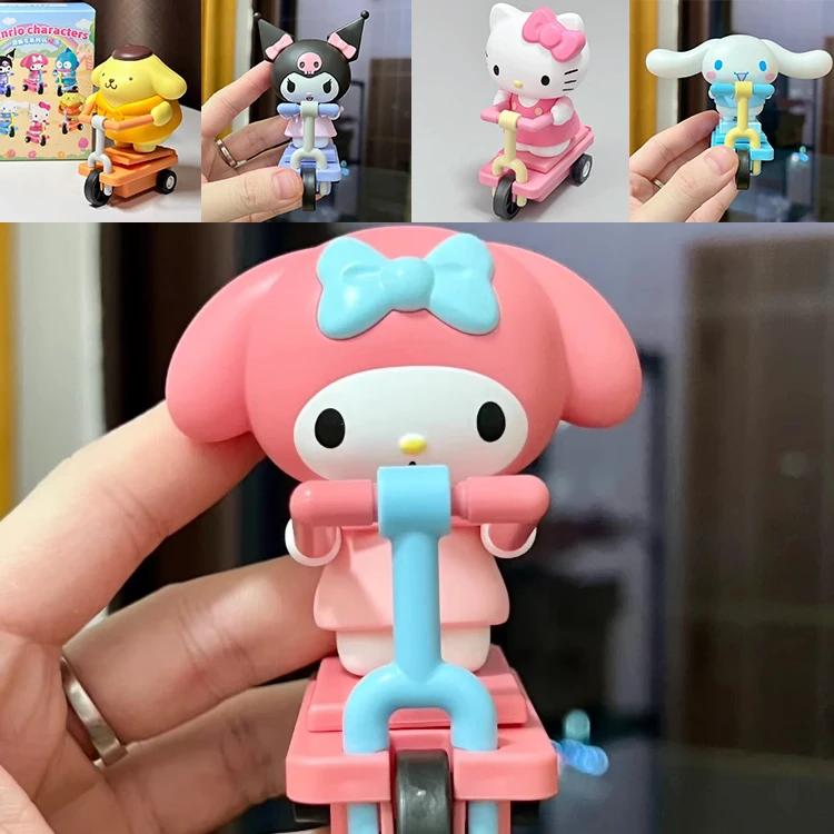 Authentic Sanrio Family Scooter Series Blind Box Toys Gift Anime Figures Hellokitty Pochacco Hangyodon Desktop Ornament For Kids