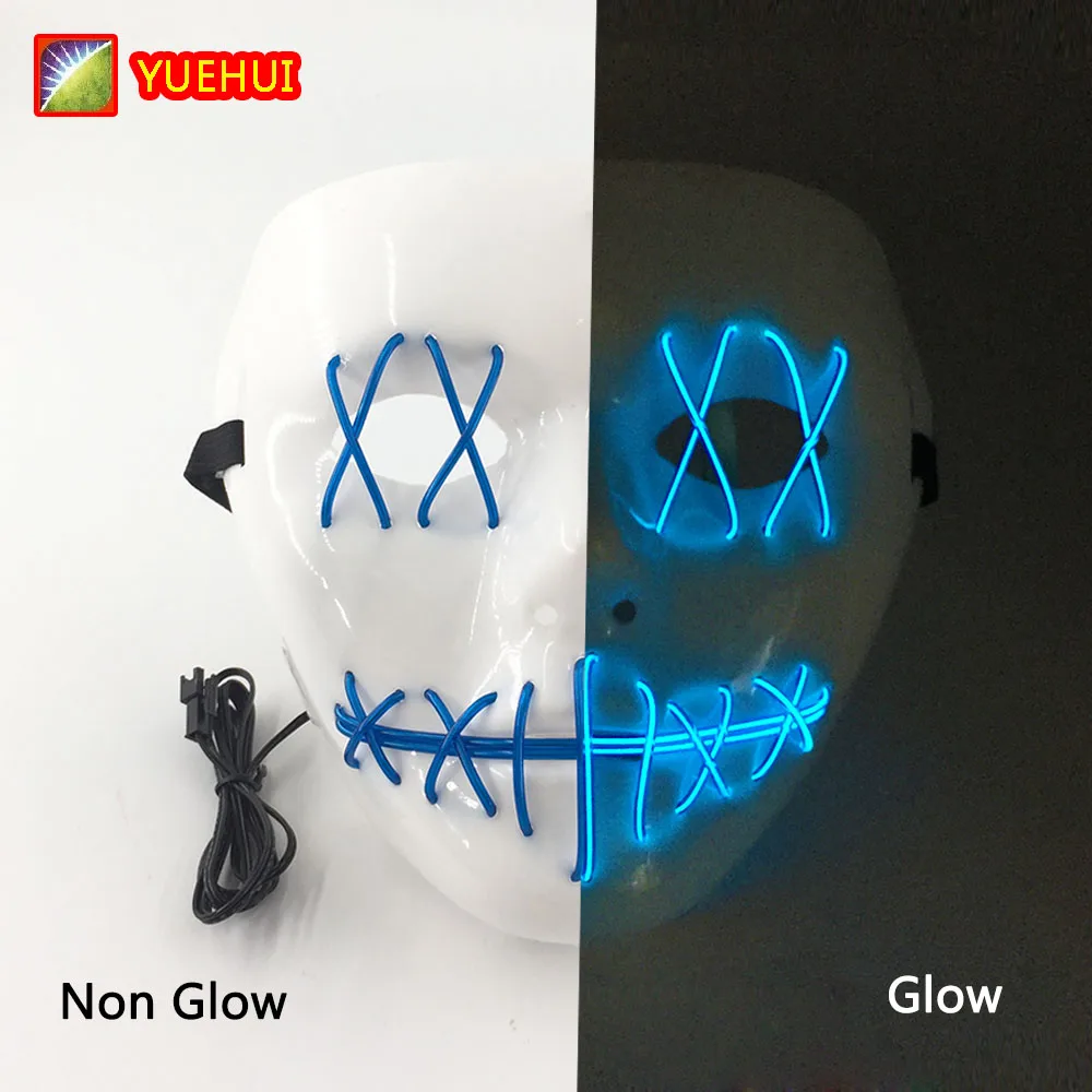 White slit mouth neon mask funny ghost mask EL wire purge mask for Halloween nightclub haunted house props