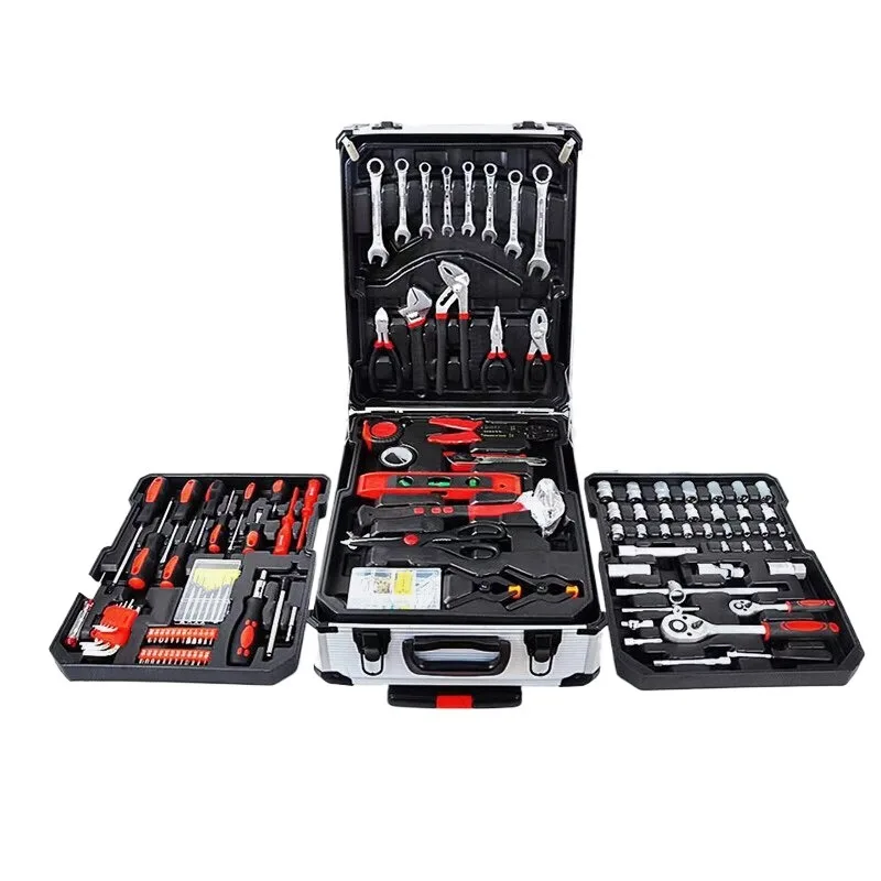 For Carbon Steel 187 Pieces Household Hardware Tools Combination Kit Auto Repair Machine Repair Aluminum Trolley Case Sleeve