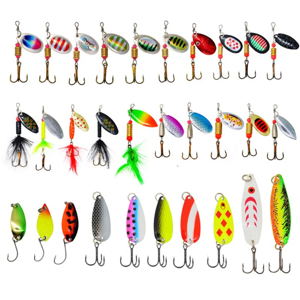 10/30Pcs Composite Sequins Fishing Lures with Box Hand-cranked 3.5g Rotating Metal Spoon Bionic Bait Trout Fishing Tools