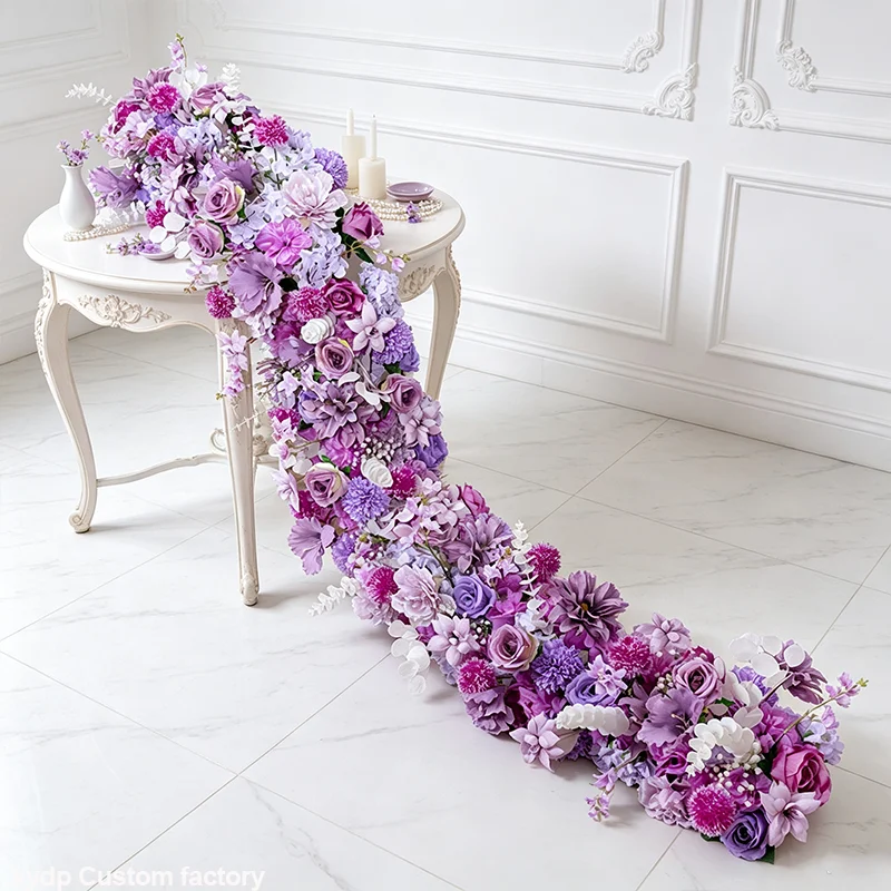 2M Rosen-Hortensien Künstliche Blumenreihe Sofa-Läufer Hochzeits-Hintergrund Blumenball-Deko Blumenwand Party-Dekoration Requisiten – Detail 3