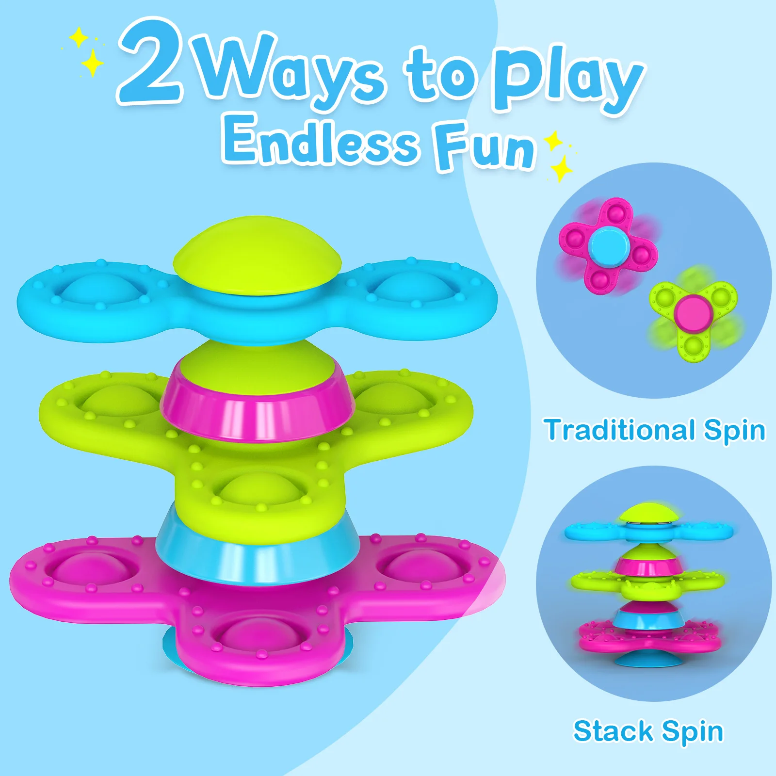 

Suction Cup Spinner Toys Silicone Gyroscope Tower Toy 100% Food Grade No Hole Toys for Kids Ages 10 months 1-3 4-8