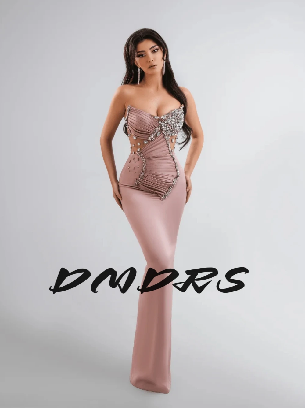 

Sexy Bodycon Crystals Evening Dress Delicate Strapless Sleeveless Prom Gown Customized For Special Occasions Women Dresses