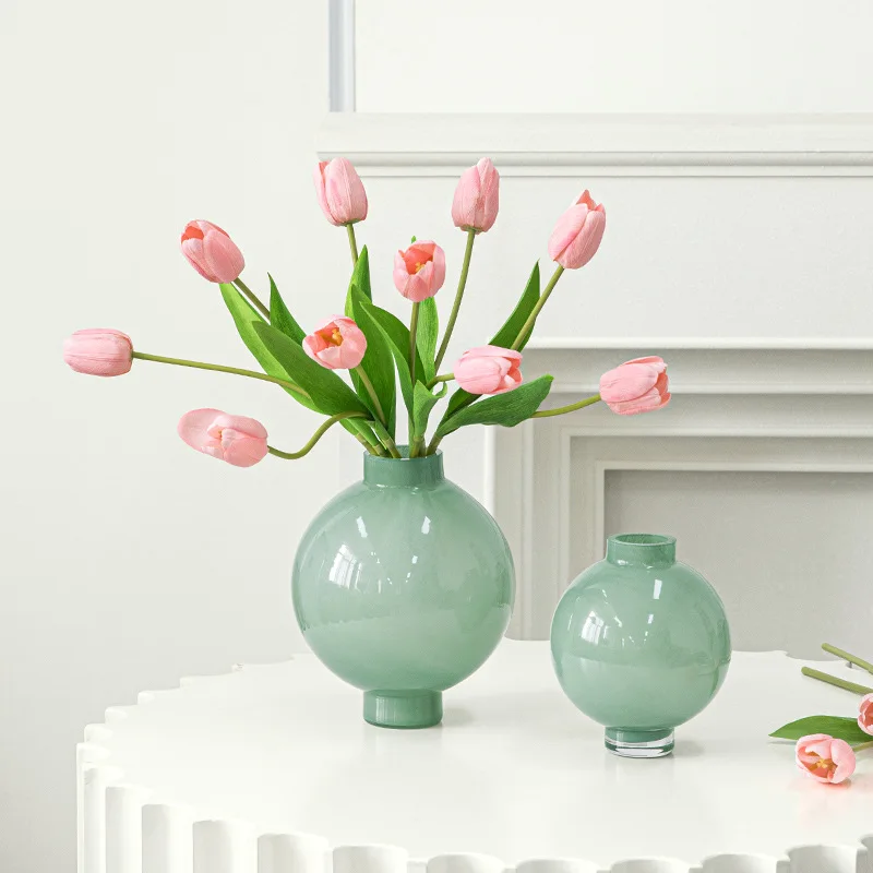 Glass Vase Circular Marble Pattern Flower Vase Flower Arrangement Accessories Glass Bottle Terrarium Home Decoration Accessories