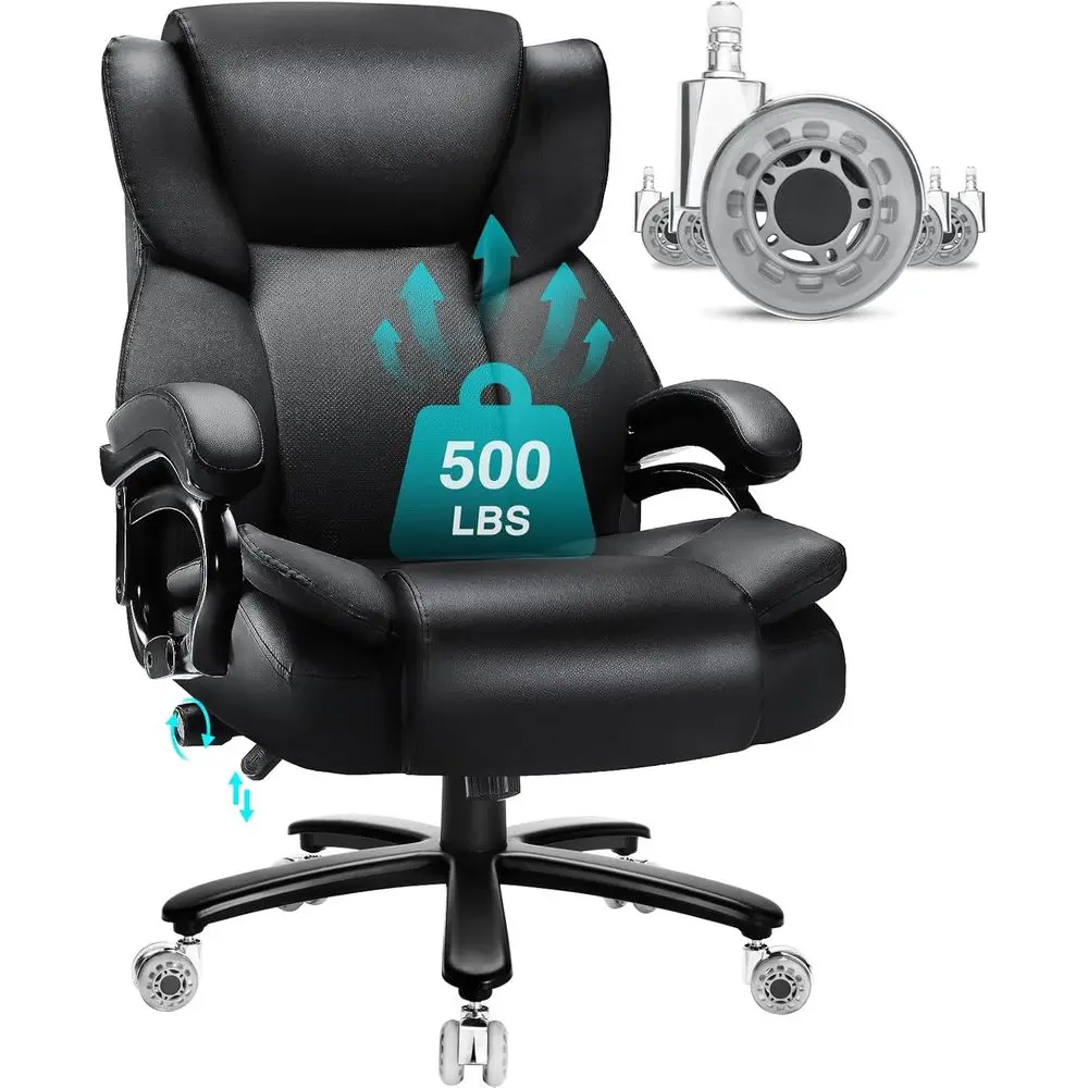 

500 lbs Capacity Large Ergonomic Office Chair with Dual Wheels, Adjustable Lumbar Support for Back Pain Relief