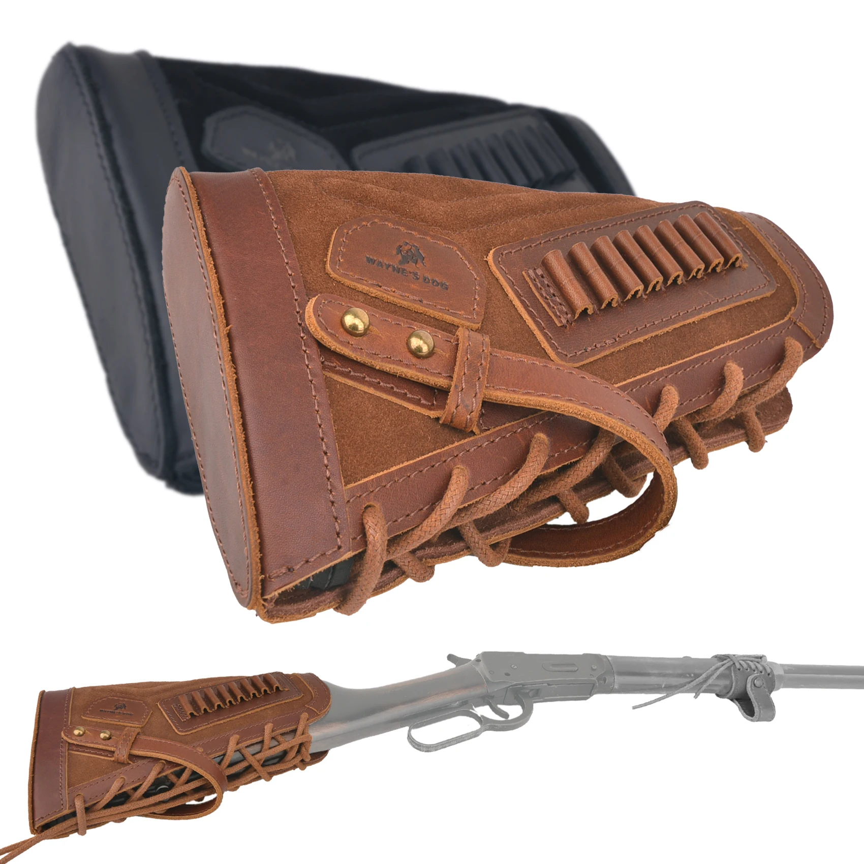 Leather Buttstock Cheek Rest with Shell Holder for .22, .22LR, .22MAG, .17 hmr, No Need Drill Your Gun, Right/Left-Handed