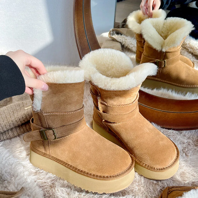 Botas de nieve planas con plataforma para mujer, botines cortos sin cordones, cómodos, zapatos de algodón para exteriores, Invierno