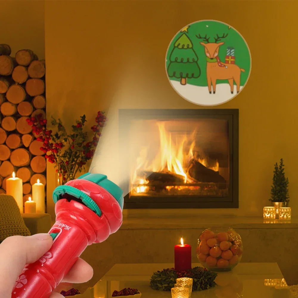 Fun Cartoon Santa Projector Flashlight Toys Kids Early Education Light Up Pattern Sleep Flashlight Baby Puzzle Christmas Gifts