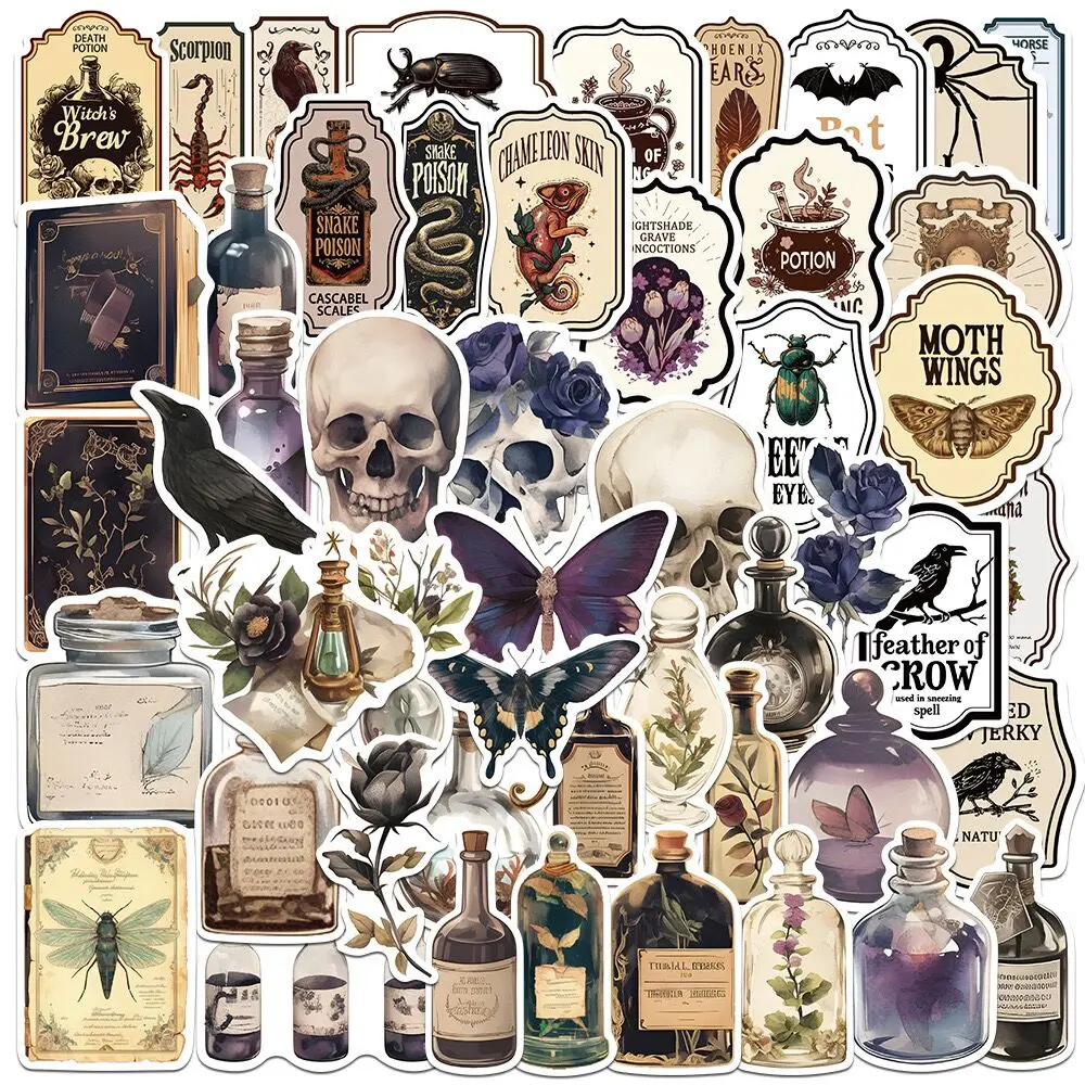 

10/50/100pcs Vintage Horror Skull Pharmacist Poison Stickers DIY Water Bottle Laptop Luggage Guitar Phone Vinyl Decals Sticker