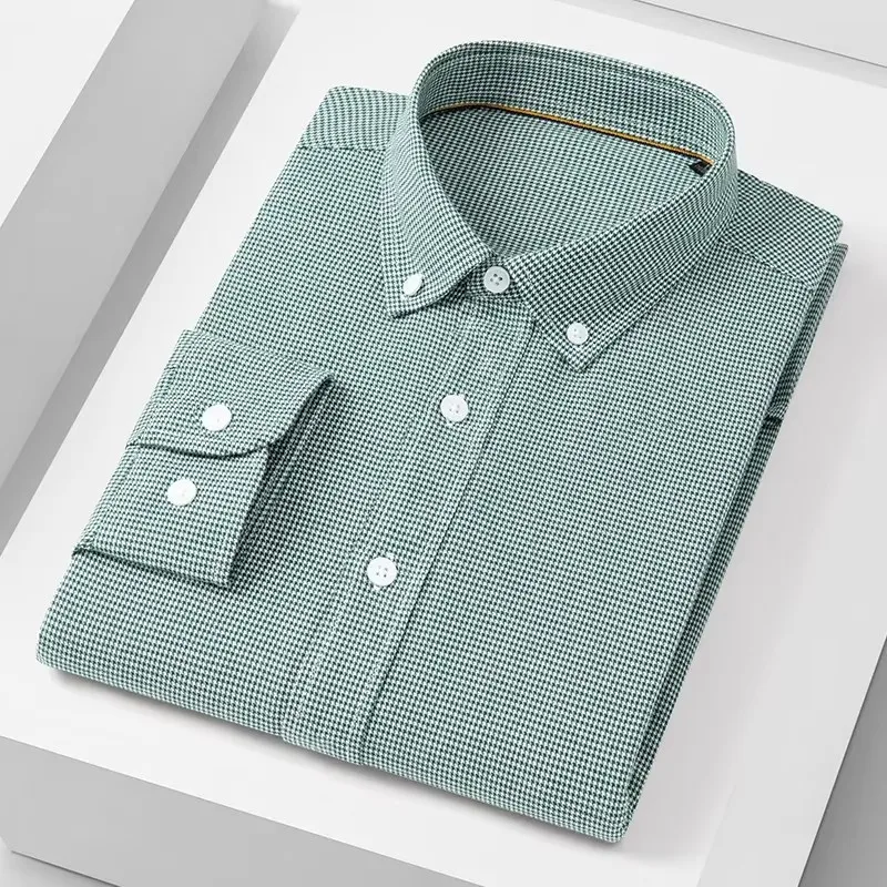 4XL Social Formal Oxford 100 Cotton Long Sleeve Shirt for Men Pocket Soft Cozy Formal Stripe Plaid Men Shirts Long Sleeve Cotton