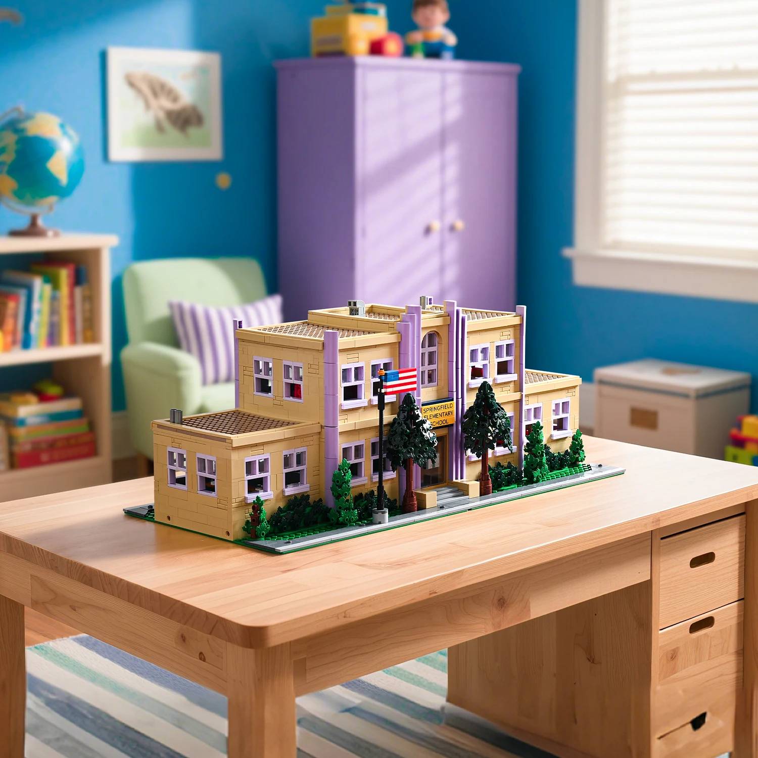 3500PCS MOC Springfield Elementary School Building Blocks Street View Modular Architecture Brick with 8 Figuren Model Toys Gifts