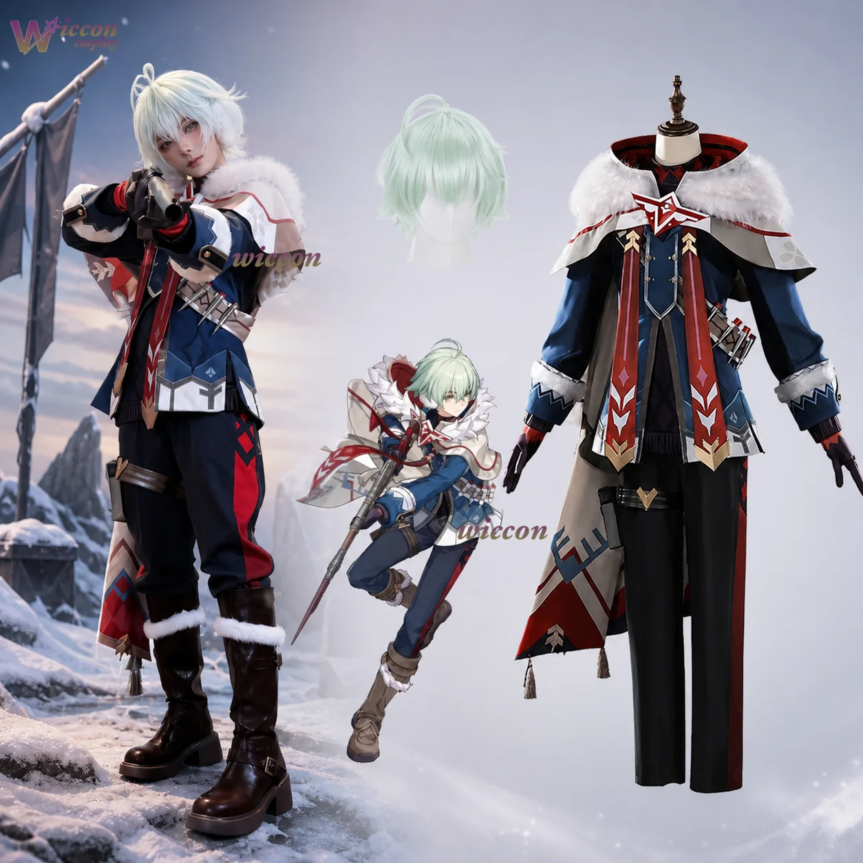 KospLAY Genshin Impact Alyosha Cosplay Costume Wig Алёша Alyosha CLothing Game Halloween Unisex Outfits Adults Size Set