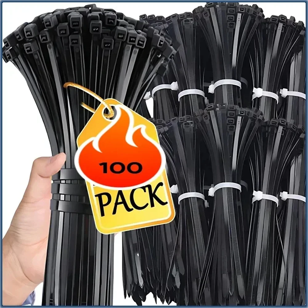 100Pcs Self-locking Plastic Nylon Tie Reusable Adjustable Cables Fastening Loop Cable Tie Zip Wraps Strap Nylon Cable Tie Set