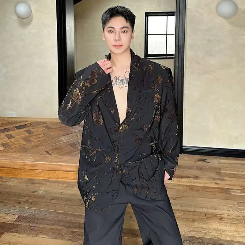 LUZHEN Jacquard Design Casual Suit Jacket High Street Personalized Stylish Loose Blazers Coat Elegant Korean Men Clothing LZ5013