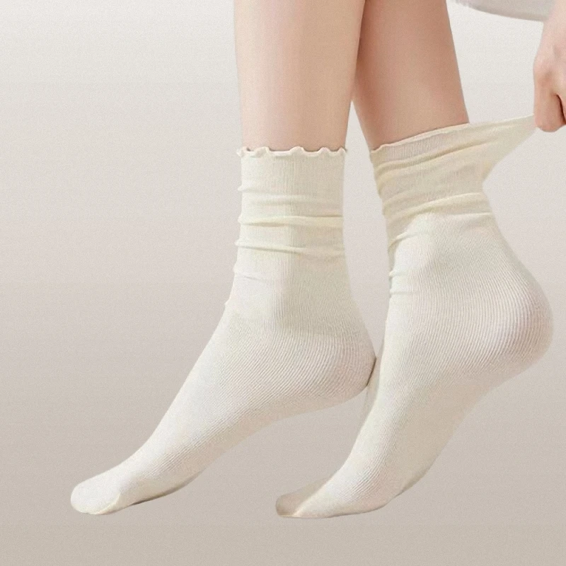 Calcetines de encaje de terciopelo blanco, medias de tubo medio, informales, delgadas, con borde de oreja de madera, 5/10 pares, novedad de verano, 2024