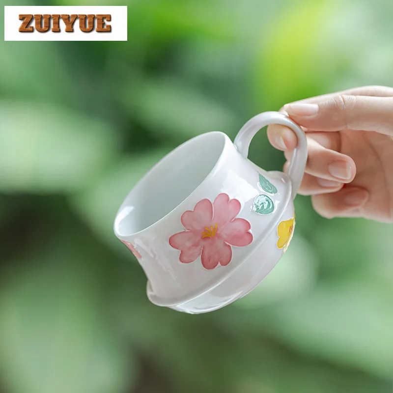 210ml Hand-painted Flower Coffee Cup Handmade Arita Porcelain Afternoon Tea Mug Office Work Mug Cappuccino Latte Cup Drinkware